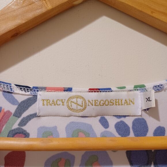 Tracy Negoshian Dolly Colorful Faux Wrap Ruched Dress 3/4 Sleeve XL Y2K Retro - Picture 4 of 8